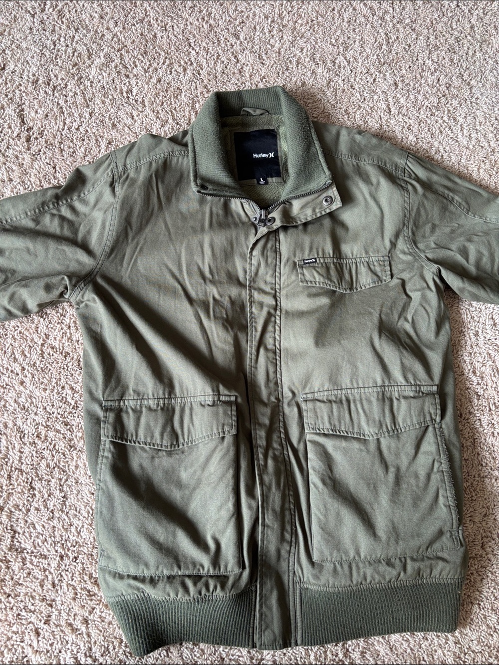 Hurley Men's Olive Field Jacket with Ribbed Hem